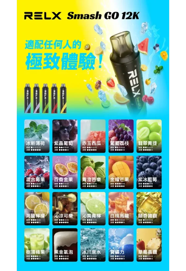 060656f31fdfa9181452a8b28971035c RELX Smash Go 12000口電子煙|15ml大容量 400mAh續航 5%尼古丁鹽 拋棄式電子煙 台灣現貨