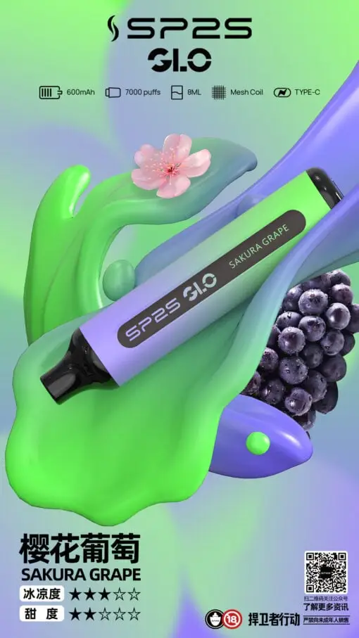 DM_20250516180412_011 SP2S GLO 7000口拋棄式電子煙|8ml油倉 30mg尼古丁鹽 Mesh霧化 台灣現貨